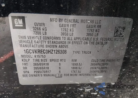 2017 Chevrolet Silverado 1500 2Lt z USA, uszkodzony, nr VIN 1GCVKREC0HZ126308